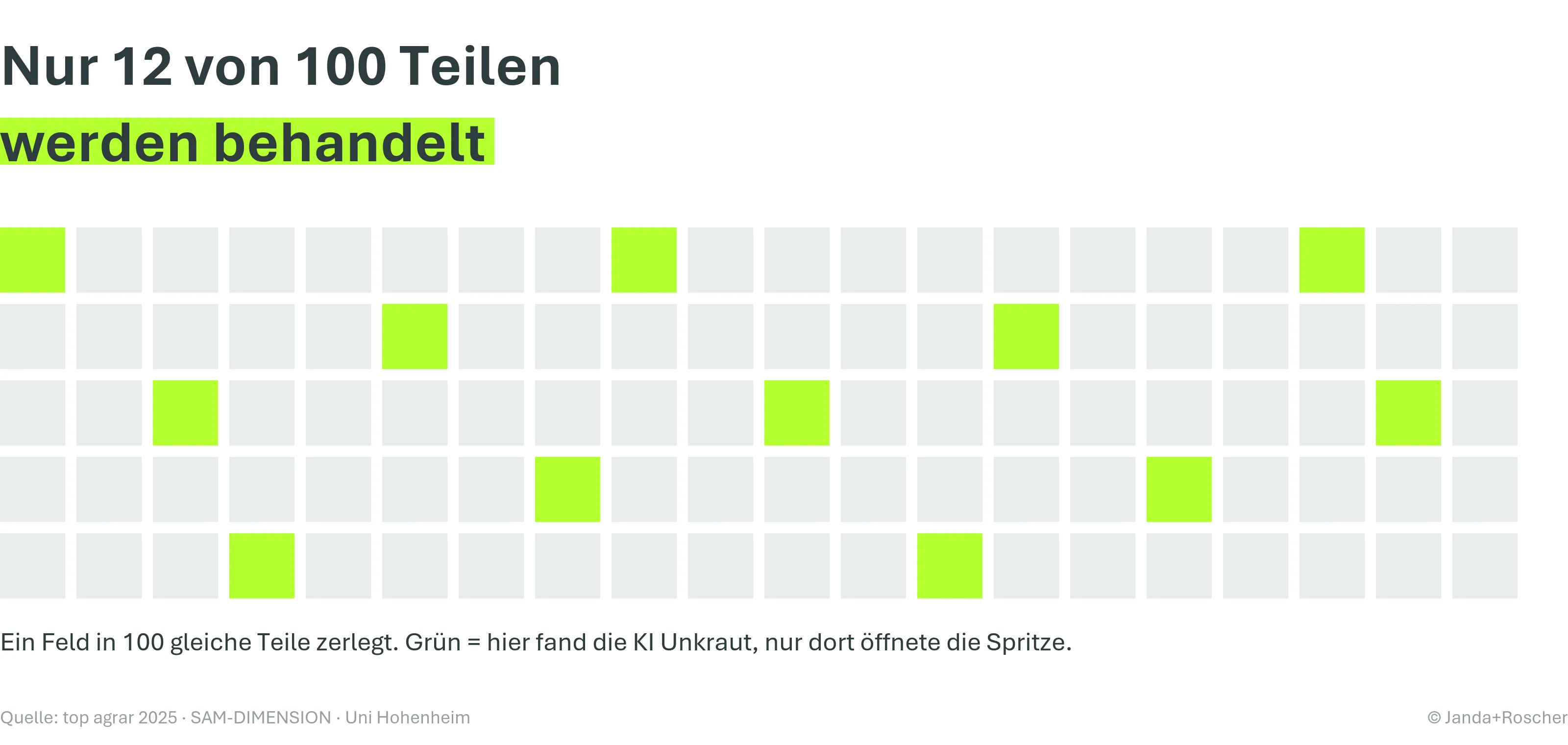 Punktraster: 12 von 100 Feldteilen behandelt